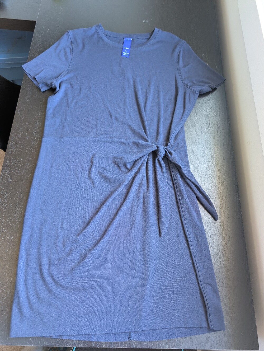 Kit & Ace Tie Brushed French Terry Short Sleeve Wool Blend T-Shirt Dress in Navy